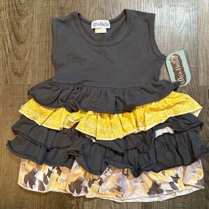NWT Rya Bella Toddler Girls 2T Sleeveless Tiered Ruffle Dress Gray/Yellow/Floral